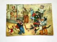 Koty jak ludzie - przy budce telefonicznej proj. E.K. - pocztówka