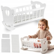 DREWNIANE ŁÓŻECZKO DLA LALKI DUŻA KOŁYSKA POŚCIEL KOŁDERKA KINDERPLAY BIAŁE