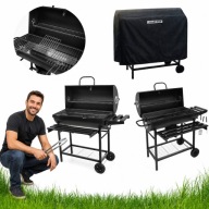 GRILL WĘGLOWY DUŻY OGRODOWY Z POKRYWĄ TERMOMETR BECZKA POPIELNIK STALOWY