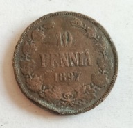 moneta Finlandia pod okupacją 10 pennia 1897 car Mikołaj II (2)