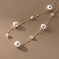 NASZYJNIK KOLIA DIAMENTY Z FRĘDZLAMI sylwestER białe koraliki pozłacany18K