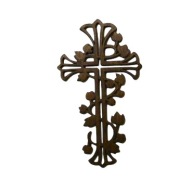 Krzyż drewniany na ścianę ręcznie wykonany z motywem liści winogron