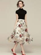 SPÓDNICA MAXI MIDI DŁUGA MAKI HAFT TIUL KWIATY vintage retro delikatna