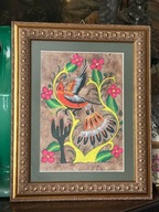 OBRAZ Z MEKSYKU LATA 80- TE PAPIER AMATE SZTUKA LUDOWA W CUDNEJ RAMIE