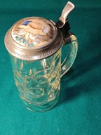 Kufel pamiątkowy z aluminiowym wieczkiem, malunkiem i sygnatura 1919 WW I