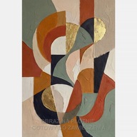 Abstrakcja farba olejna bryły plamy obraz na płótnie 58x85 złocenia salon