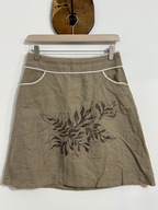 247 lniana beżowa spódnica trapezowa midi print haftowany kwiat Culture M