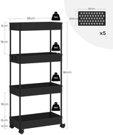 Wózek do serwowania 4 poziomy, 4 haczyki, 2 hamulce, 39 x 21 x 84 cm