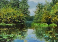 Nad stawem" obraz olejny na płótnie 30x40cm , oryginał Garncarek Al,,,