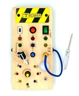 Drewniana tablica manipulacyjna z LED - żarówki, oświetlenie. Montessori