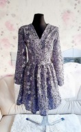 SUKIENKA SZARA W KWIATY DEKOLT V ROZKLOSZOWANA andrzejki impreze vintage