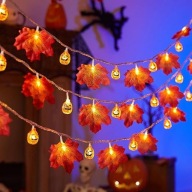 Girlanda Świetlna na Halloween Liście Klonu Dynie 3m Lampki Jesienne 20 Led