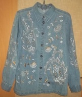 OKAZJA BLUZA PIęKNIE HAFTOWANA JEANS 100% bawełna 40 42