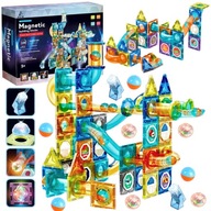 KLOCKI MAGNETYCZNE KONSTRUKCYJNE ŚWIECĄCY TOR KULKOWY DUŻE ZESTAW 136 EL.