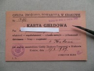 KRAKÓW KARTA GIEŁDOWA GIEŁDA ZBOŻOWO-TOWAROWA 1939 przedwojenny DOKUMENT