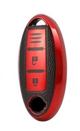 Czarno-czerwone etui na kluczyk z fakturą skóry NISSAN – 3 przyciski