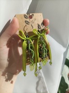 Kolczyki fairycore - zielone listki - rękodzieło, szkło, stal nierdzewna