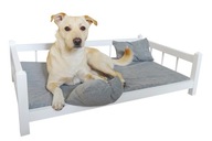 Łóżko legowisko drewniane dla psa kota leżanka z materacem L+Tabliczka imię