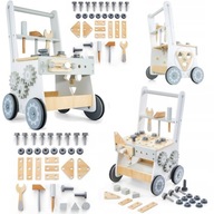 DREWNIANY WARSZTAT DLA DZIECI 3w1 CHODZIK PCHACZ WÓZEK 47 ELEMENTÓW SOLIDNY