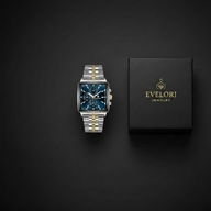 Luksusowy Zegarek Męski BINBOND Srebrny złoty czarna tarcza KWADRATOWY STAL