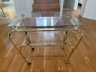 Luksusowy mosiężny barek stolik vintage pozłacany na kółkach