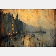 Stare miasto port abstrakcja obraz na płótnie 58x85 brązowy nastrojowy art