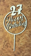 TOPPER NA TORT Happy Birthday + liczba sklejka URODZINY IMIENINY 17cm toper