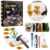 ZESTAW ARCHEOLOGICZNY WYKOPALISKA BURSZTYNY SKAMIELINY OWADÓW OKULARY LUPA