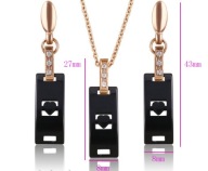 NASZYJNIK KOLCZYKI-ZESTAW STAL SZLACHETNA 316L 14KGP CERAMIKA CZARNA,CYRKON