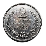 2 lati (łatów) z 1925 r. Została wybita mennicy The Royal Mint w Londynie