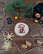 Świąteczna zawieszka, podkładka pod kubek - rękodzieło - pluszowy miś