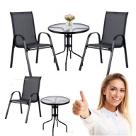 ZESTAW MEBLI OGRODOWYCH STOLIK OGRODOWY OKRĄGŁY + 2 KRZESŁA TARAS BALKON