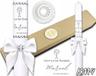 ŚWIECA KOMUNIJNA BIAŁA Z PUDEŁKIEM KOKARDA 37CM GROMNICA PAMIĄTKA