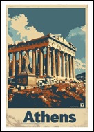 A2 KOLOROWY PLAKAT OBRAZ ATENY ATHENS GRECJA AKROPOL, VINTAGE RETRO