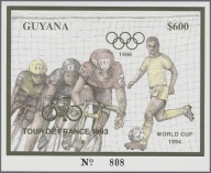 **96 GUYANA, GUJANA BL.335 = 30E - ZŁOTA RAMKA - PIŁKA NOŻNA, KOLARSTWO