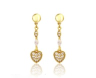 Złote Kolczyki Serca wiszące Kr. Swarovski sztyft pozłacane długie