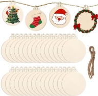 30 sztuk okrągłych drewnianych bombek bożonarodzeniowych, wiszące ozdoby dr