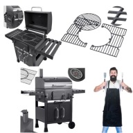 GRILL WĘGLOWY OGRODOWY KOMIN ŻELIWNY RUSZT Z POKRYWĄ POPIELNIK + TERMOMETR