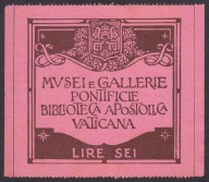'WATYKAN - BILET DO MUZEUM I GALERII PAPIESKICH, BIBLIOTEKA APOSTOLSKA 1945