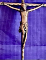 Zabytkowy dębowy Krzyżyk Chrystus z miedzi antyk