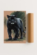 Plakat bez ramy 21x30cm Czarna pantera w cieniu Kot Natura Dzika Przyroda