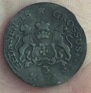 Wyprzedaż kolekcji - AUGUST III SAS – TROJAK 1758 GDAŃSK – STAN 3+ – PATYNA