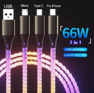 Kabel RGB szybkiego ładowania 66W 6A 3 w 1 iphone Android