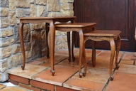 Stoliki trojaki brązowe dębowe stylowe ludwik drewniane