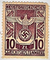 "GG Generalgouvernement 10 ZŁ Gerichtskostenmarke Czysty Z Klejem".