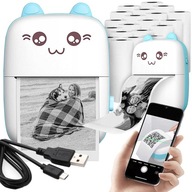 Drukuś Mini Drukarka Termiczna Kot Niebieski + 20 ROLKI GRATIS!