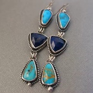 Kolczyki wiszące długie potrójne na biglach niebieskie CLM48