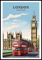 A2 KOLOROWY PLAKAT LONDYN LONDON WIELKA BRYTANIA ANGLIA, BIG BEN AUTOBUS