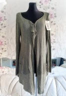 KARDIGAN BOHO PRĄŻKOWANY HAFT HAFTOWANY AŻUROWY KHAKI DELIKATNY PRZEWIEWNY