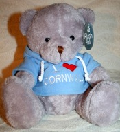 ORYGINALNA MASKOTKA PLUSZOWA MIŚ W BLUZIE I LOVE CORNWALL UROCZA NA PREZENT